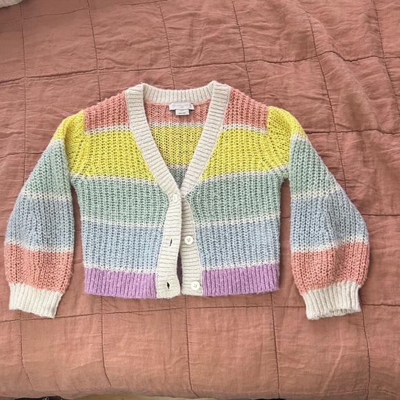 Stella McCartney kids age 4 striped cardigan sweater pastel colors chunky knit